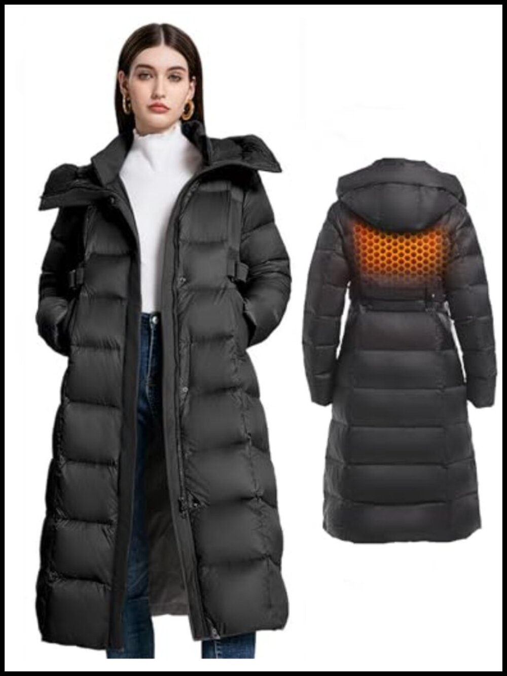 Women's 800 Fill Duck Down Coat Long Winter Puffer Jacket with Hood Adjustable
